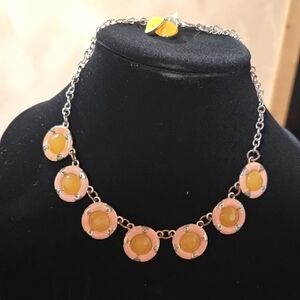 3 Items For $15 Pink and Yellow Necklace And Earrings